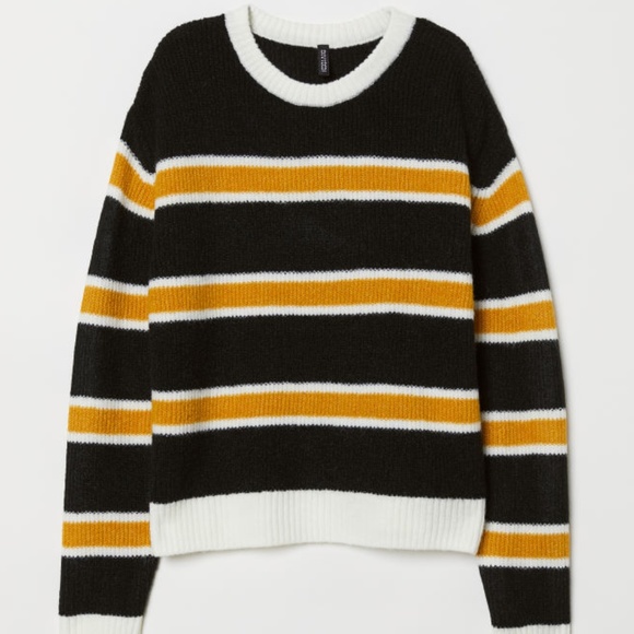 H M Sweaters Nwt Hm Black And Yellow Striped Knit Sweater Poshmark